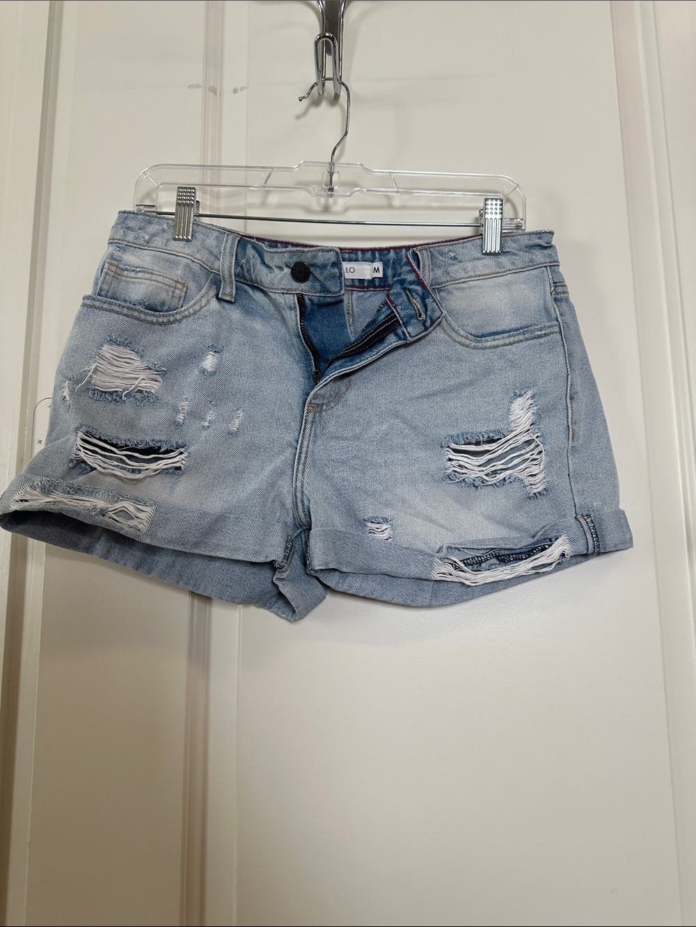 Cello Light Wash Distressed Denim Shorts